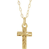 9MM Cross Charm on 15" Cable Chain - 14K Yellow Gold