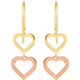 22MM Two-Tone Heart Dangle Earrings - 14K Yellow & Rose Gold