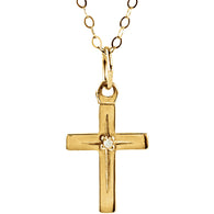 13MM Diamond Cross Charm on 15" Cable Chain - 14K Yellow Gold
