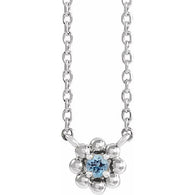Aquamarine Flower Station Necklace - Sterling Silver