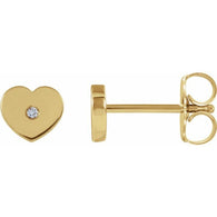 6MM Heart Diamond Stud Earrings - 14K Yellow Gold