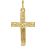 Cross with Heart Charm - 14K Yellow Gold