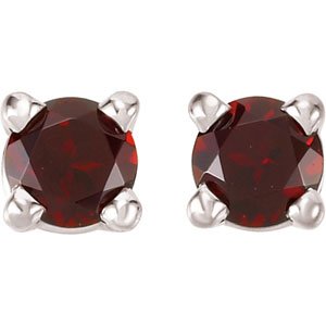 3MM Mozambique Garnet "January" Stud Screw Back Earrings - 14K White Gold
