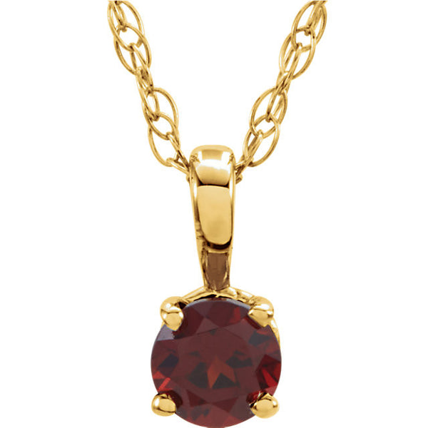 3MM Garnet "January" Charm on 14" Chain - 14K Yellow Gold