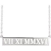 38x7MM Roman Numeral Necklace 16" - Sterling Silver