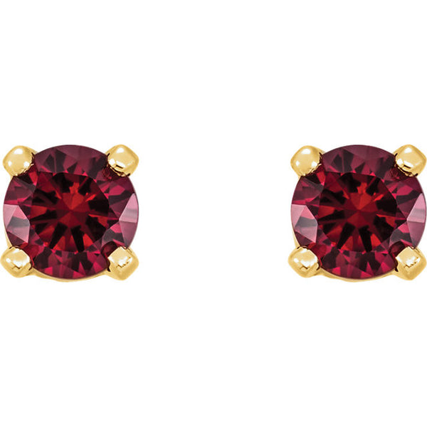 3MM Mozambique Garnet "January" Stud Screw Back Earrings - 14K Yellow Gold