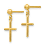 16MM Cross Dangle Earrings - 14K Yellow Gold