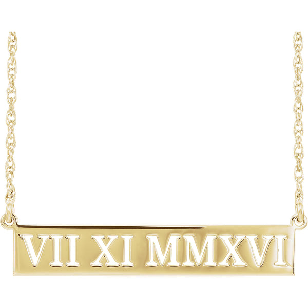 38x7MM Roman Numeral Necklace 16" - 10K Yellow Gold