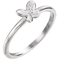 .02 CTW Diamond Butterfly Ring Size 3 - 14K White Gold