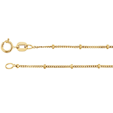 1MM Beaded Curb Chain (Available in 14" or 16") - 14K Yellow Gold