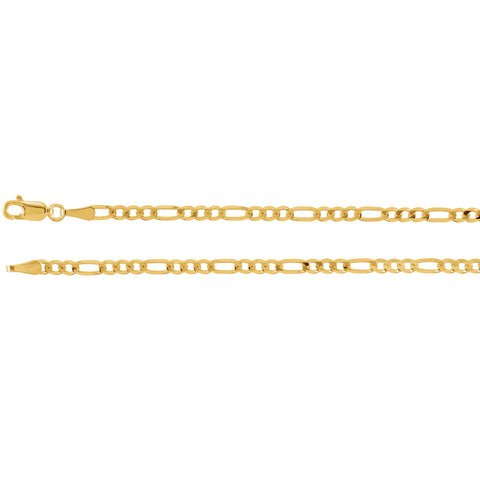 3MM Figaro Link Chain (Available in 12", 14", 16" and 18") - 14K Yellow Gold