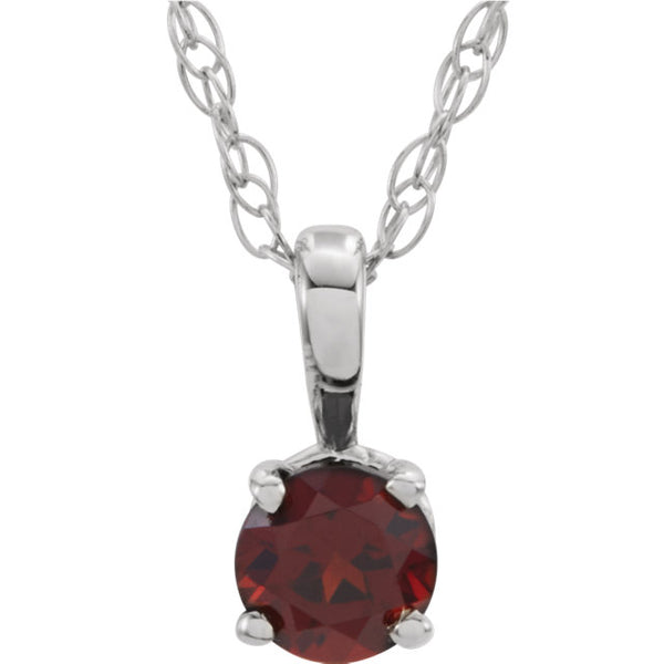 3MM Garnet "January" Charm on 14" Chain - 14K White Gold