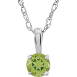 3MM Peridot "August" Charm on 14" Chain - 14K White Gold