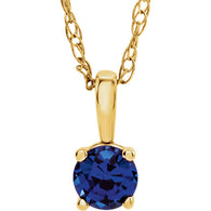 3MM Sapphire "September" Charm on 14" Chain - 14K Yellow Gold