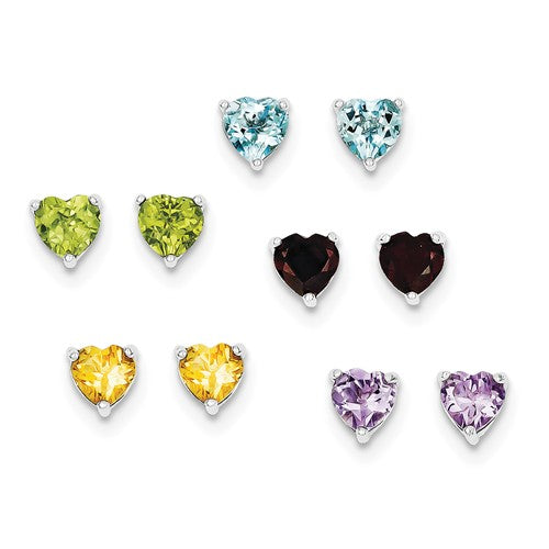 Gemstone Heart Stud Earring Bundle - Sterling Silver
