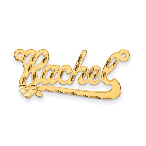 32x14MM Diamond-Cut Script Nameplate with Heart and Banner - 10K Yellow Gold