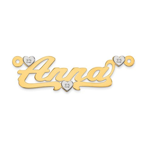 39x12MM Script Nameplate with Diamond Accent Hearts - 10K Yellow and White Gold