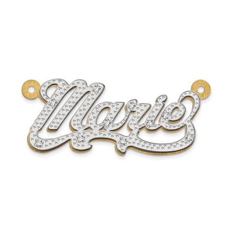 32x13MM Diamond Script Nameplate - 10K Yellow and White Gold