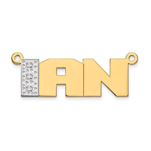 24x8MM Block Nameplate with Diamond Accent - 10K Yellow and White Gold