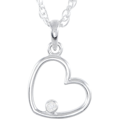 15MM Heart Diamond Charm on 18" Chain - Sterling Silver