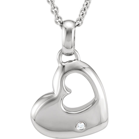 14MM Double Heart Diamond Charm on 18" Chain - Sterling Silver