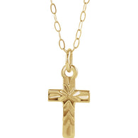 9MM Cross Charm on 15" Cable Chain - 14K Yellow Gold