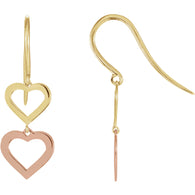 22MM Two-Tone Heart Dangle Earrings - 14K Yellow & Rose Gold