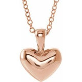 10MM Heart Charm on 15" Cable Chain - 14K Rose Gold