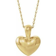 10MM Heart Charm on 15" Cable Chain - 14K Yellow Gold