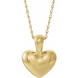 10MM Heart Charm on 15" Cable Chain - 14K Yellow Gold