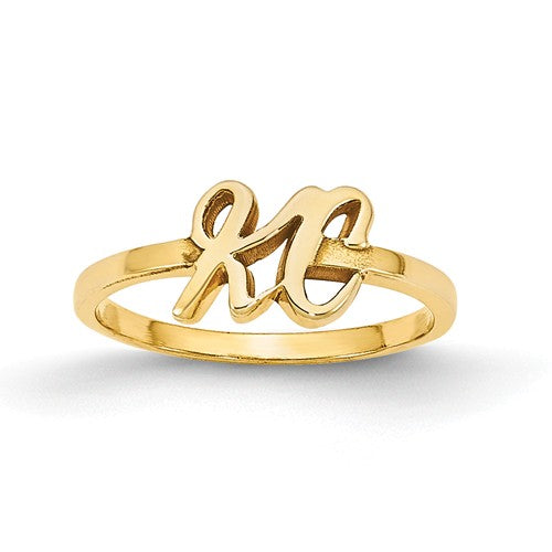 Mens Diamond K Initial Letter Ring 14K Two-Tone Gold