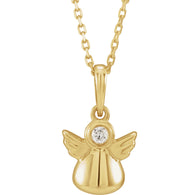10MM Diamond Angel Charm on 15" Cable Chain - 14K Yellow Gold