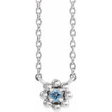 Flower Necklace w/Aquamarine - Sterling Silver