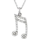 23MM Diamond Double Sixteenth Music Note Charm on 16" Chain - 14K White Gold