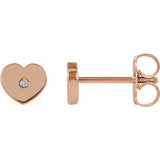 6MM Heart Diamond Stud Earrings - 14K Yellow Gold