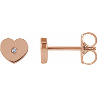 6MM Heart Diamond Stud Earrings - 14K Rose Gold