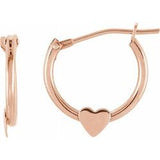 10MM Hoop Earrings with Heart - 14K Rose Gold