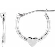 10MM Hoop Earrings with Heart - 14K White Gold