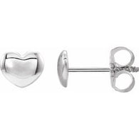 6MM Puffed Heart Stud Earrings - 14K White Gold