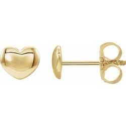 6MM Puffed Heart Stud Earrings - 14K Yellow Gold