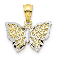 Diamond-cut Butterfly Charm - 10K Yellow and White Gold