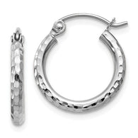 15MM Diamond-Cut Hoop Earrings - 14K White Gold