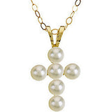 12MM Pearl Cross Charm on 15" Cable Chain - 14K Yellow Gold