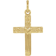 Cross with Heart Charm - 14K Yellow Gold