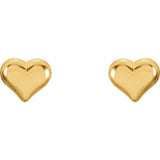 6MM Puffed Heart Stud Earrings - 14K Yellow Gold