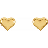 6MM Puffed Heart Stud Earrings - 14K Yellow Gold