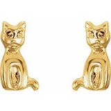 10MM Cat Stud Screw Back Earrings - 14K Yellow Gold