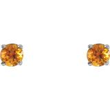 3MM Citrine "November" Stud Earrings - 14K White Gold
