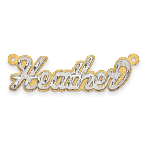 39x11MM 3D Script Diamond-cut Nameplate - 14K Yellow and White Gold
