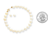 5.5" Pearl Bracelet and Earrings Set 4MM - 14K Yellow Gold